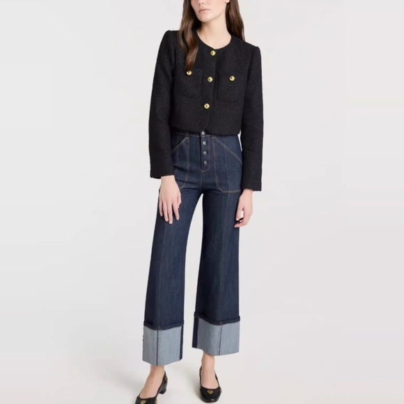 NWT Cinq a Sept 5a7 Auden Cropped Jacket - Black Noir Tweed Casual - Picture 4 of 6